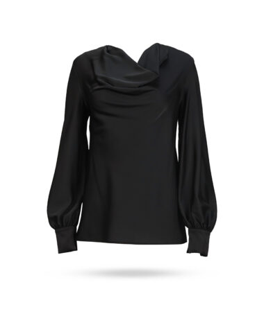 D Exterior Bluse mit Wasserfallkragen Schwarz 59703 2NERO 1