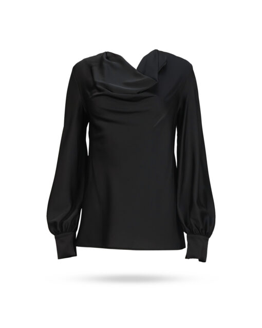 D Exterior Bluse mit Wasserfallkragen Schwarz 59703 2NERO 1