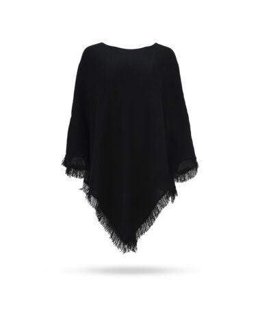 Mary Yve Cashmere Poncho Pullover mit Fransen Schwarz 50442 1