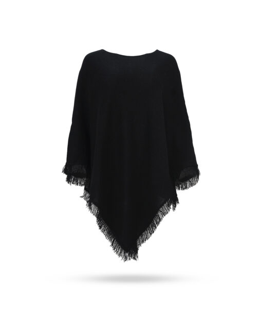 Mary Yve Cashmere Poncho Pullover mit Fransen Schwarz 50442 1