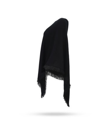 Mary Yve Cashmere Poncho Pullover mit Fransen Schwarz 50442 2