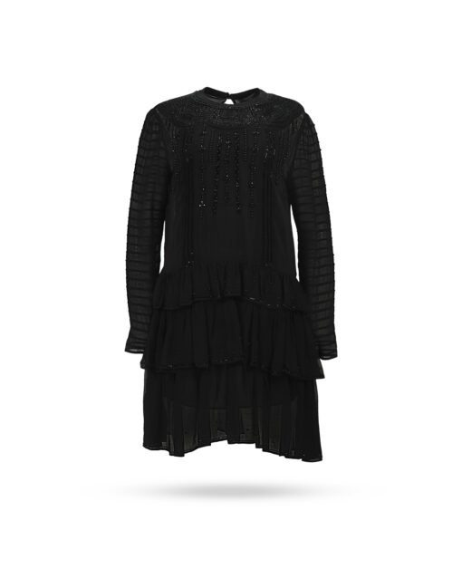 Twinset Volantskleid mit Perlenstickerei Schwarz 2130 1