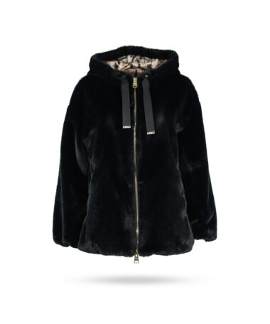 Herno Fake Fur Jacke mit Kapuze Schwarz GI0138D 9300 1