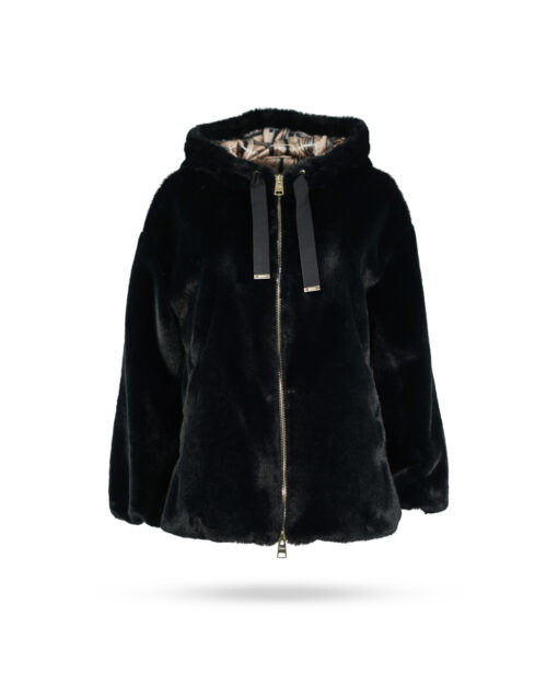 Herno Fake Fur Jacke mit Kapuze Schwarz GI0138D 9300 1