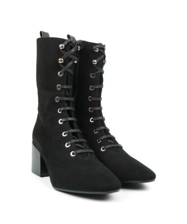 Studio Malori Schnuerrstiefelette Schwarz Velour_2