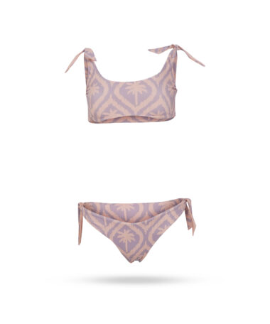 Printed Soft Touch Tir Up Bikini Iris and Cream Pink Maxi Ikat Palm 1