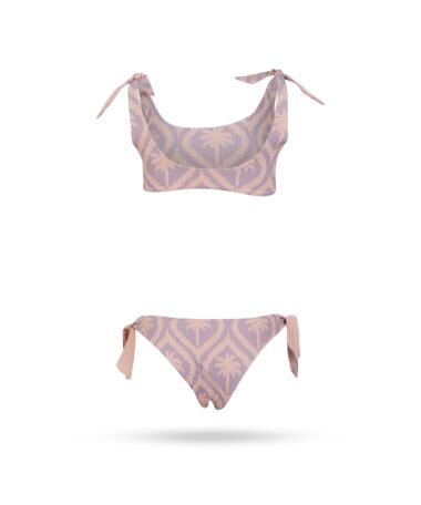 Printed Soft Touch Tir Up Bikini Iris and Cream Pink Maxi Ikat Palm 2