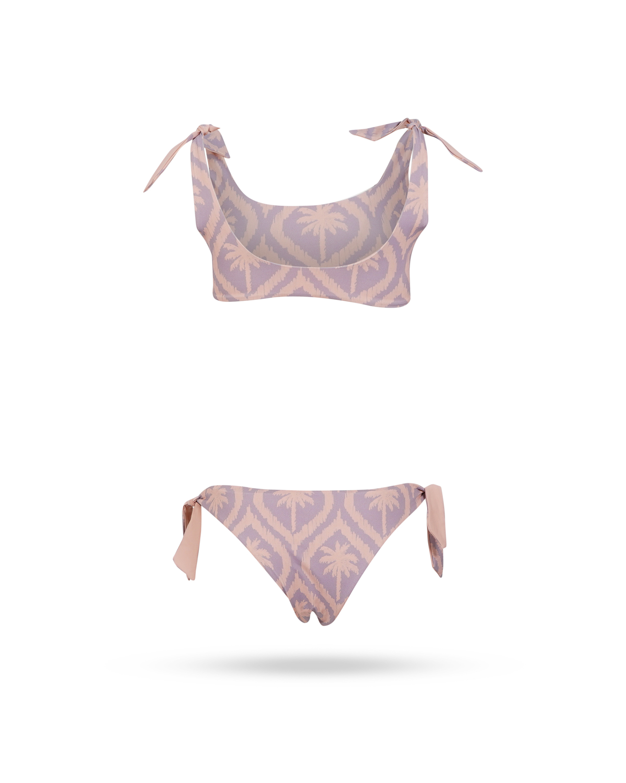 Printed Soft Touch Tir Up Bikini Iris and Cream Pink Maxi Ikat Palm 2