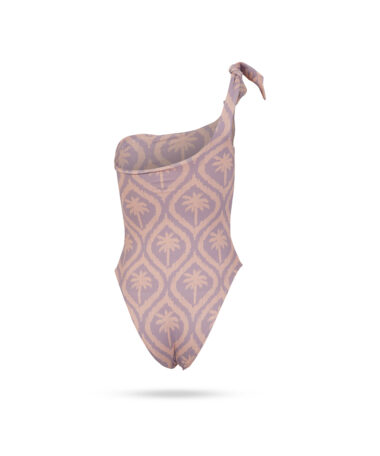 Manebi Printed Touch Tie Up One Shoulder One Piece Iris and Cream Pink Maxi Ikat Palm 2