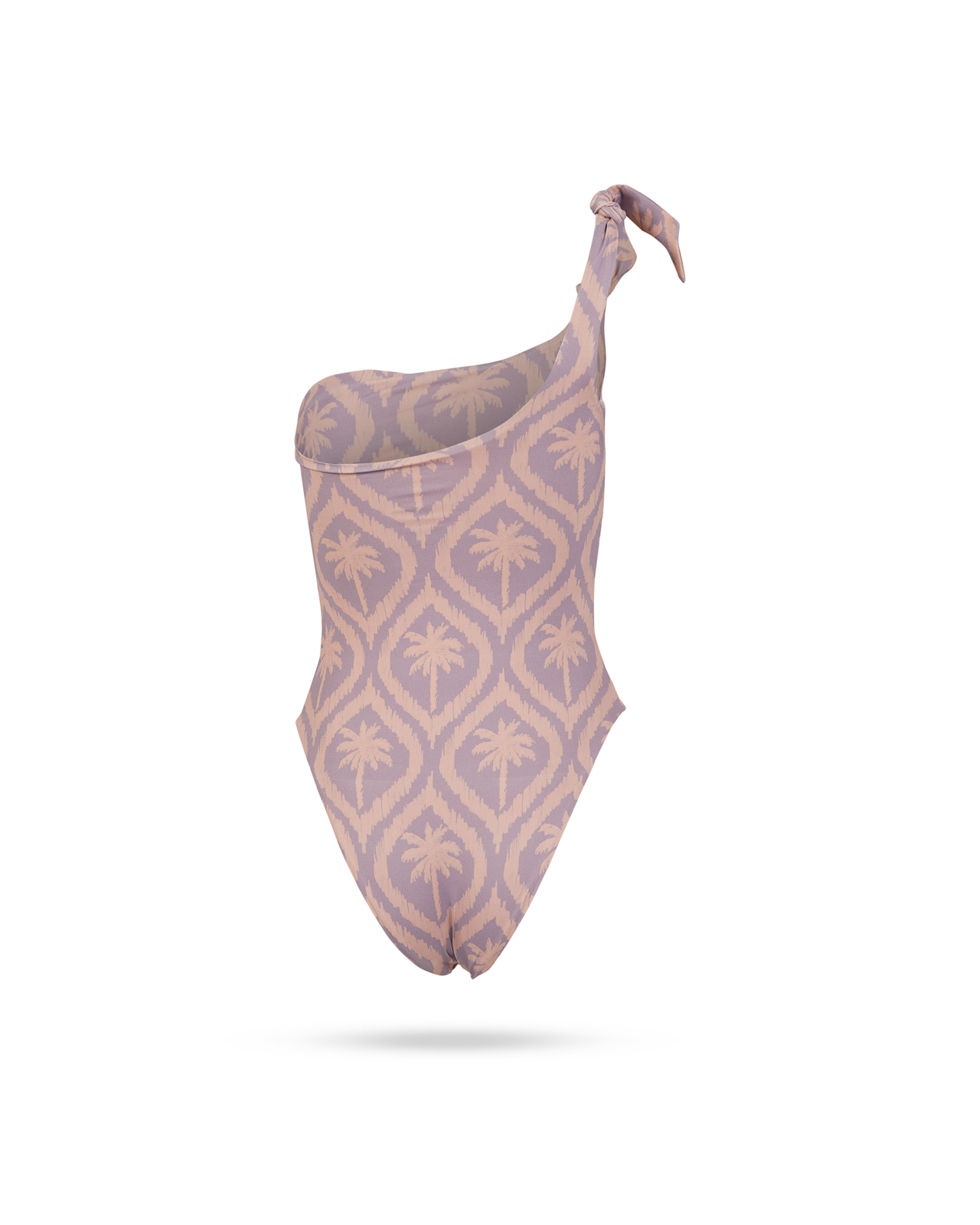 Manebi Printed Touch Tie Up One Shoulder One Piece Iris and Cream Pink Maxi Ikat Palm 2
