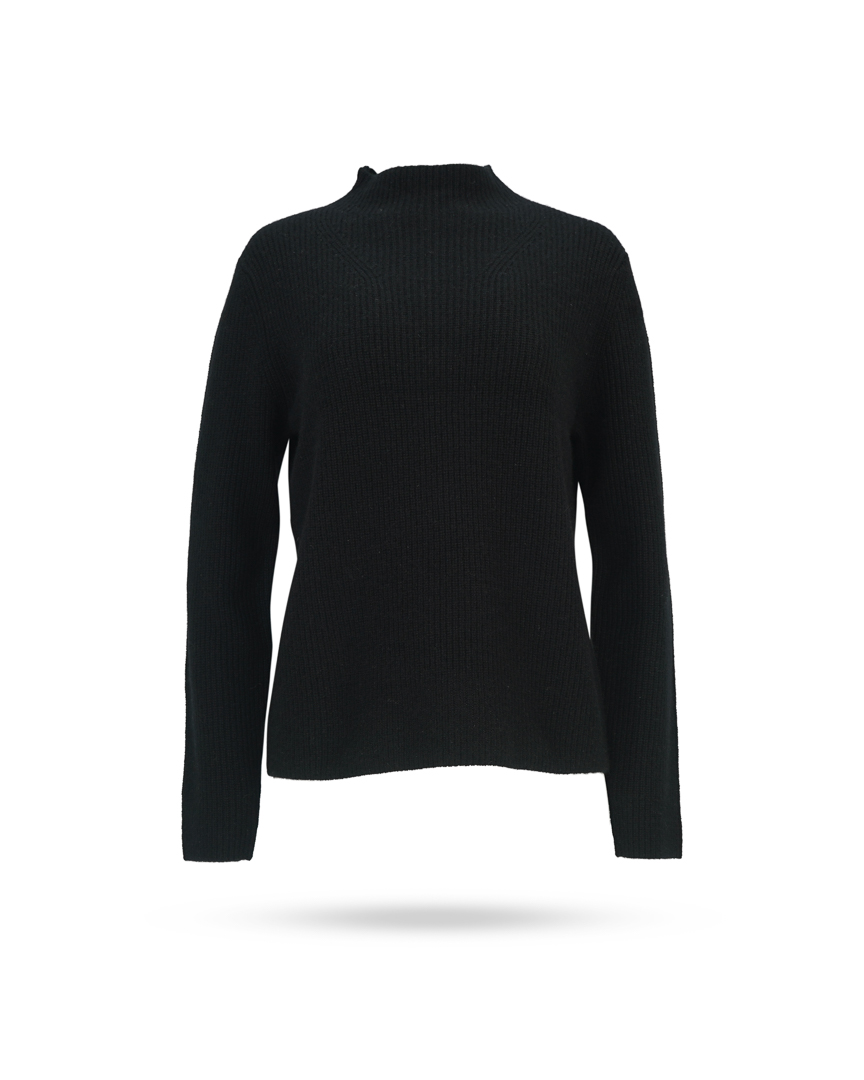 Mary Yve Cashmere Grobstrick Stehkragen Pullover Schwarz